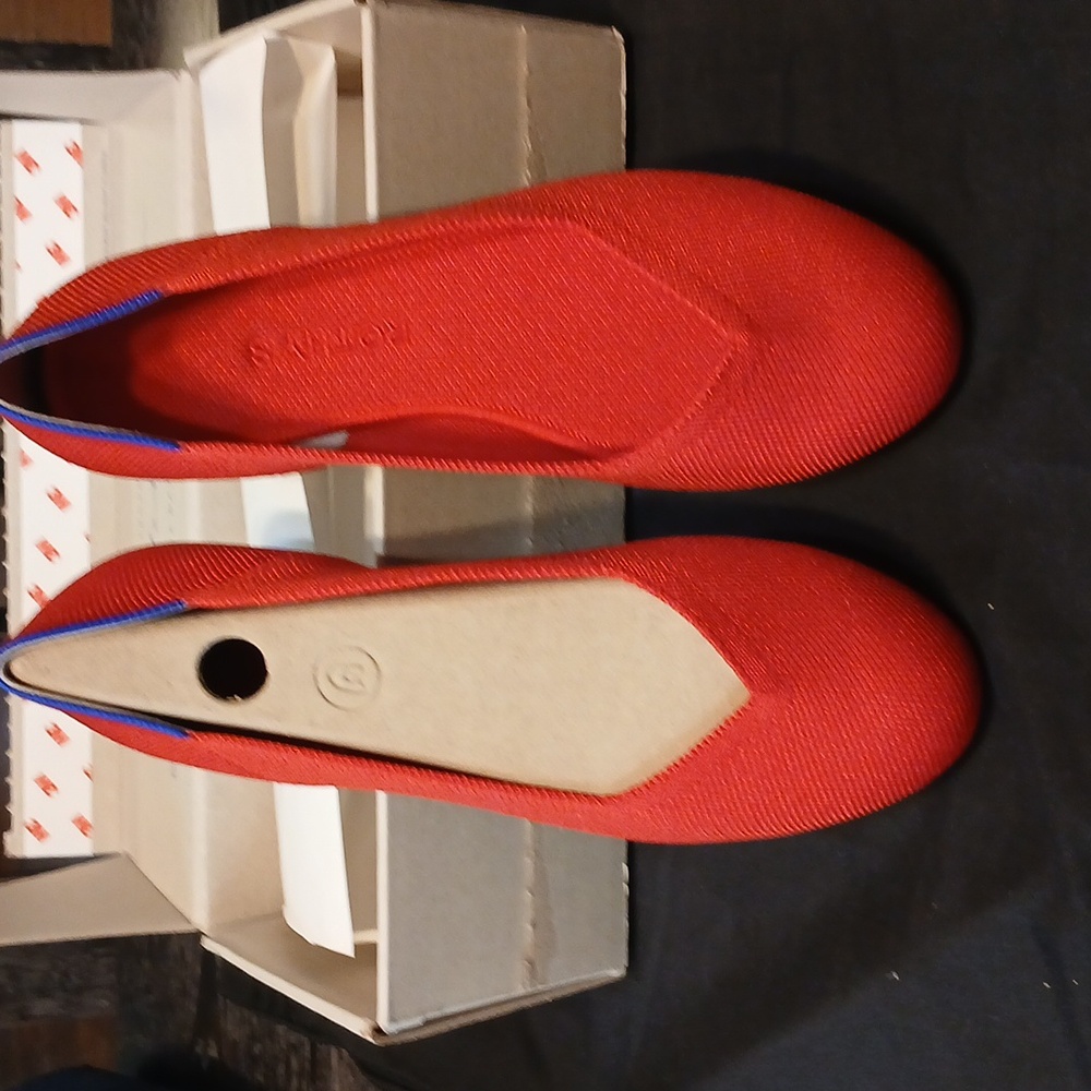 Rothy's Red Women's Flats with Blue Trim - Picture 3 of 4